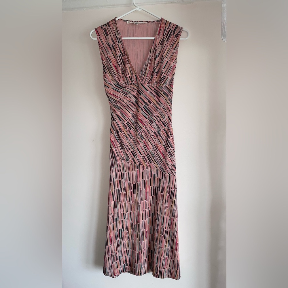 Diane Von Furstenberg DVF 100% Silk Pink Geometric Print Midi Dress Size 2
